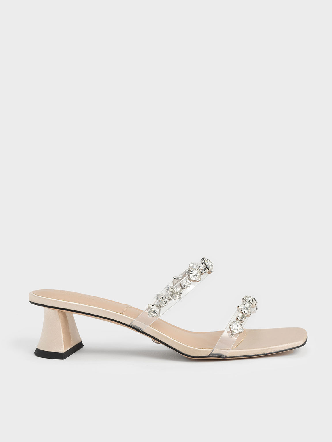 Gem-Encrusted Sculptural Heel Mules, Nude, hi-res