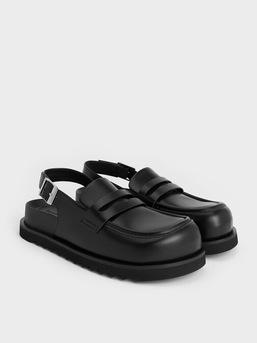 Slingback Penny Loafers, Black, hi-res