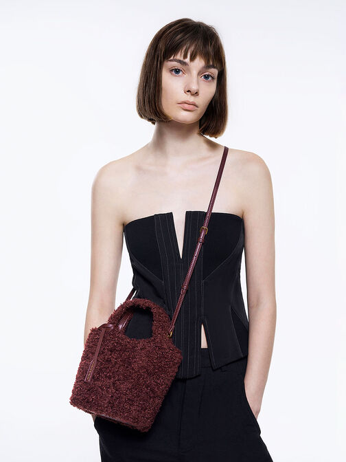 Arlys Furry Tote Bag, Burgundy, hi-res