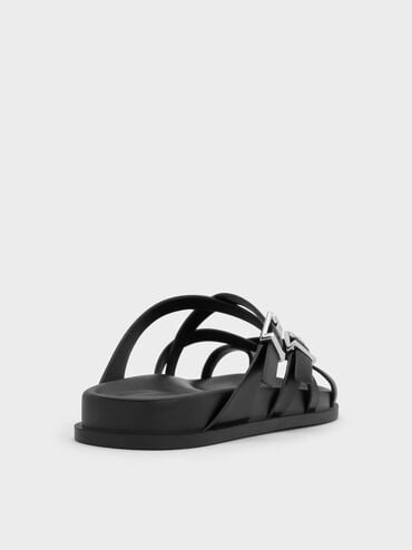 套趾交叉多帶拖鞋, 黑色, hi-res