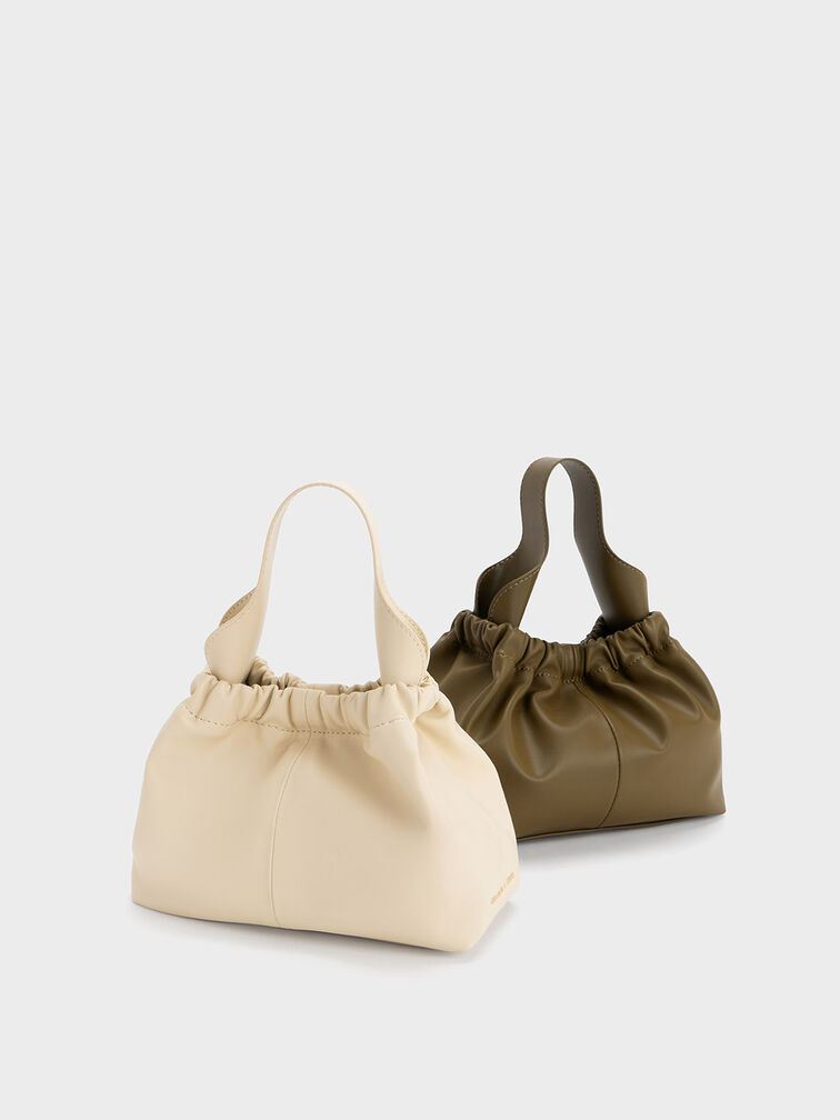 Bolso holgado Ally con acabado arrugado, Beige, hi-res