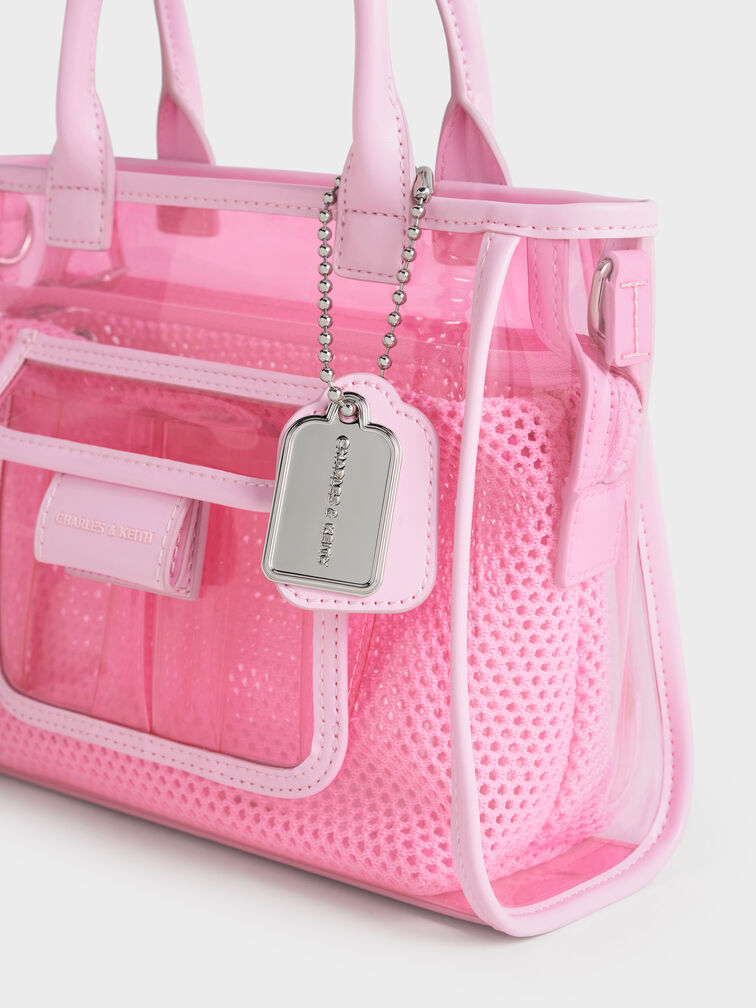Bolso tote en malla transparente Norah, Rosa chicle, hi-res