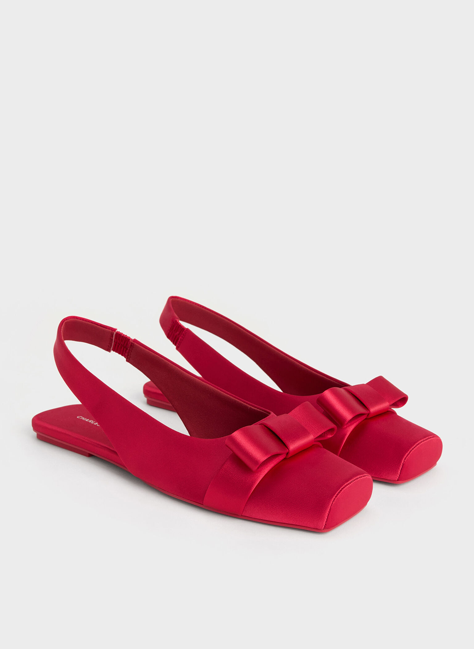 Satin Bow Slingback Ballet Flats, Red, hi-res