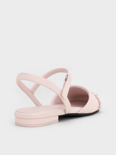 Girls' Pearl-Embellished Cap-Toe Ankle-Strap Flats, Light Pink, hi-res