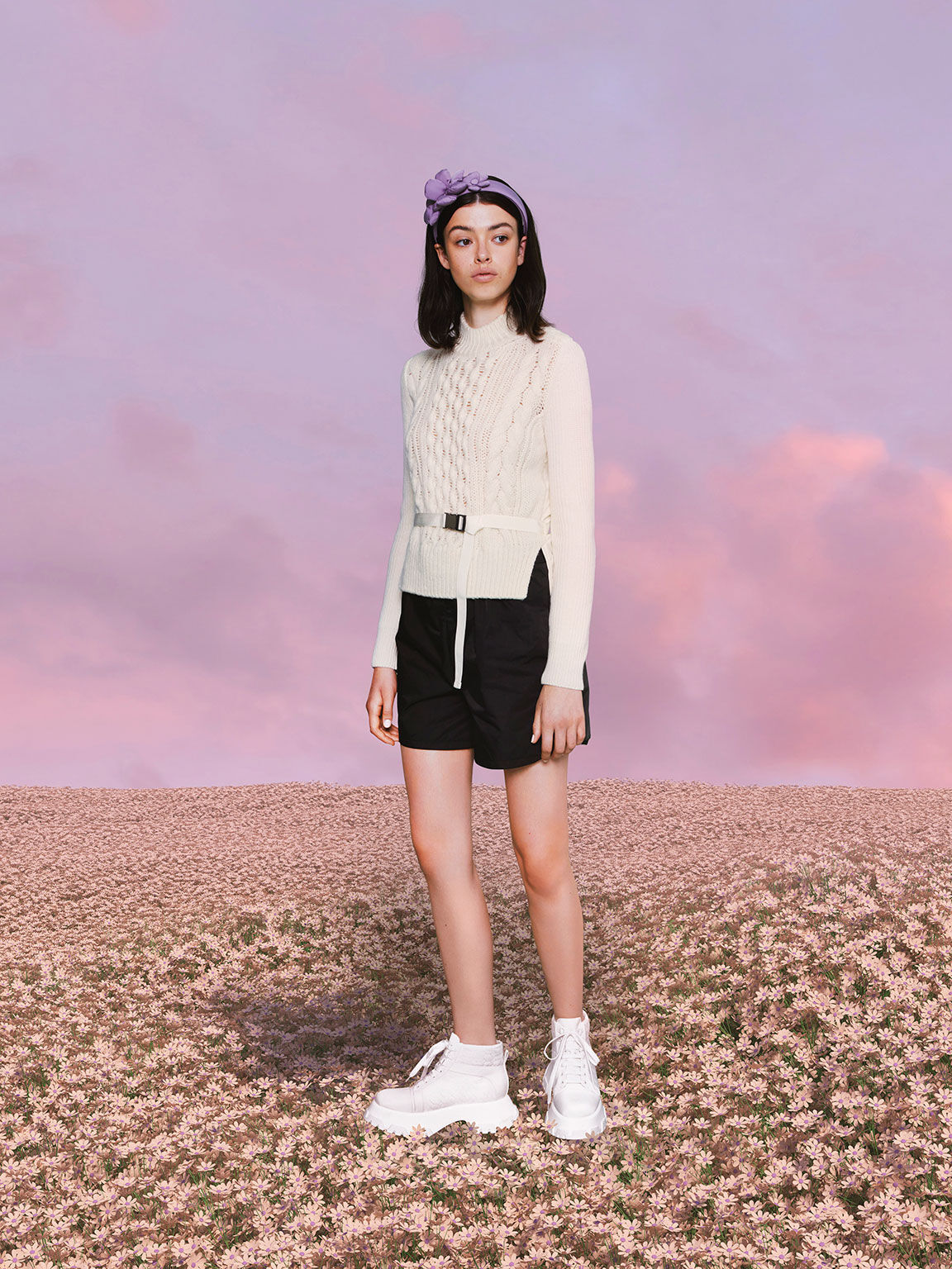 Recycled Polyester High-Top Sneakers, White, hi-res