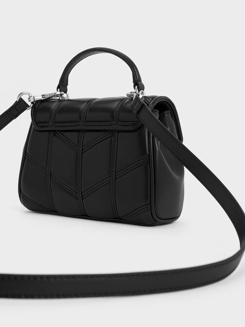 Eudora Chevron Top Handle Bag, Noir, hi-res