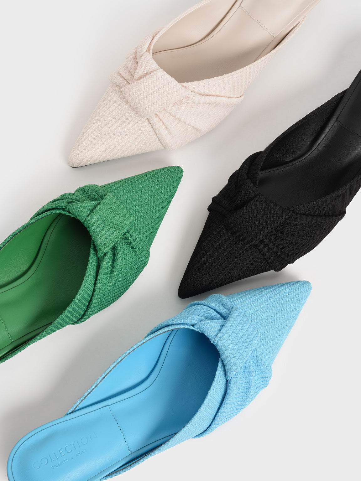 Recycled Polyester Ruched Knotted Mules, Green, hi-res