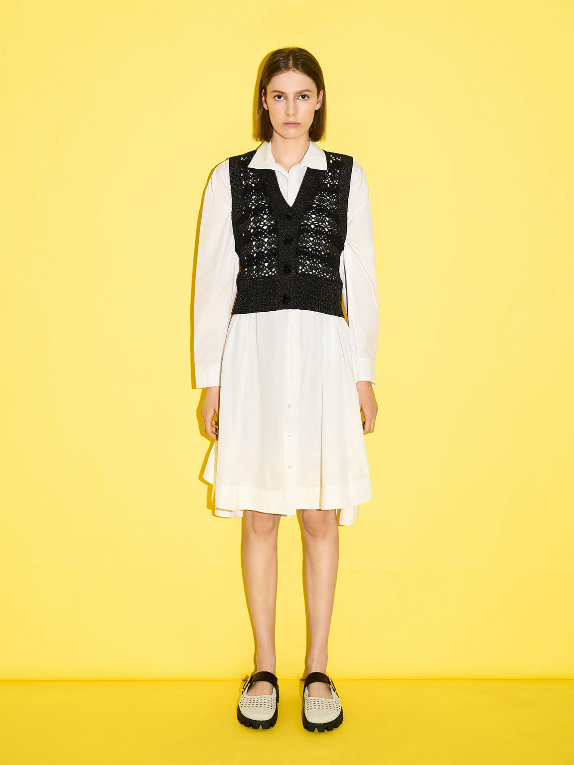 Woven Buckled Flat Mules, White, hi-res