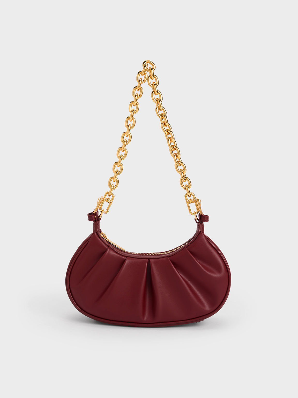 Duo Ruched Shoulder Bag, Burgundy, hi-res