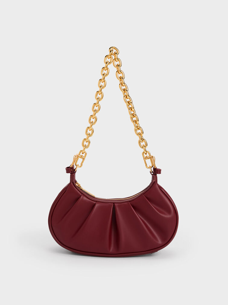 Duo Ruched Shoulder Bag, Burgundy, hi-res