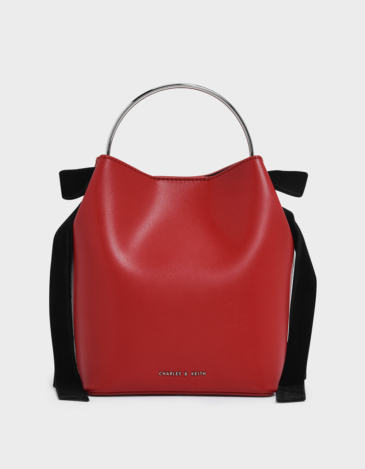 charles and keith velvet bow detail bucket bag