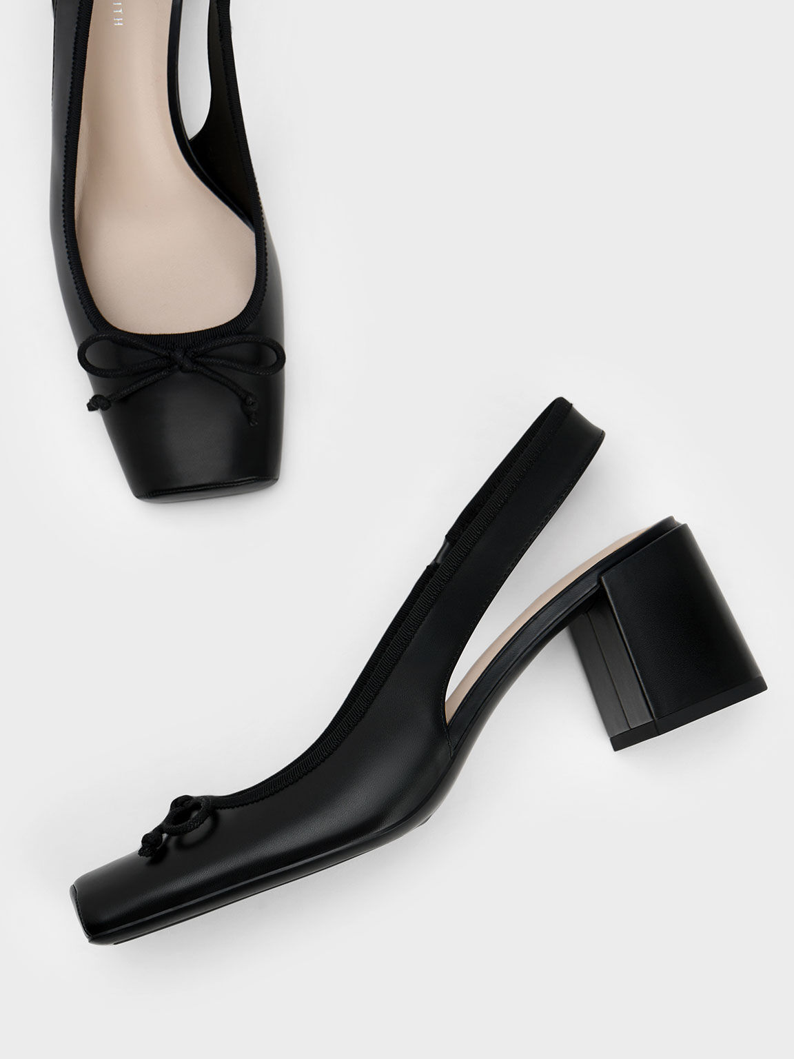 Bow Slingback Pumps, Black, hi-res