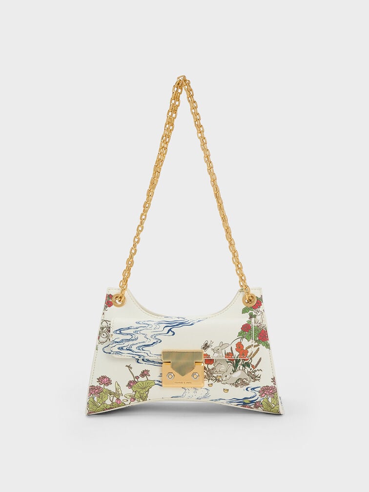 Rabbit Illustrated Chain Handle Bag, Cream, hi-res
