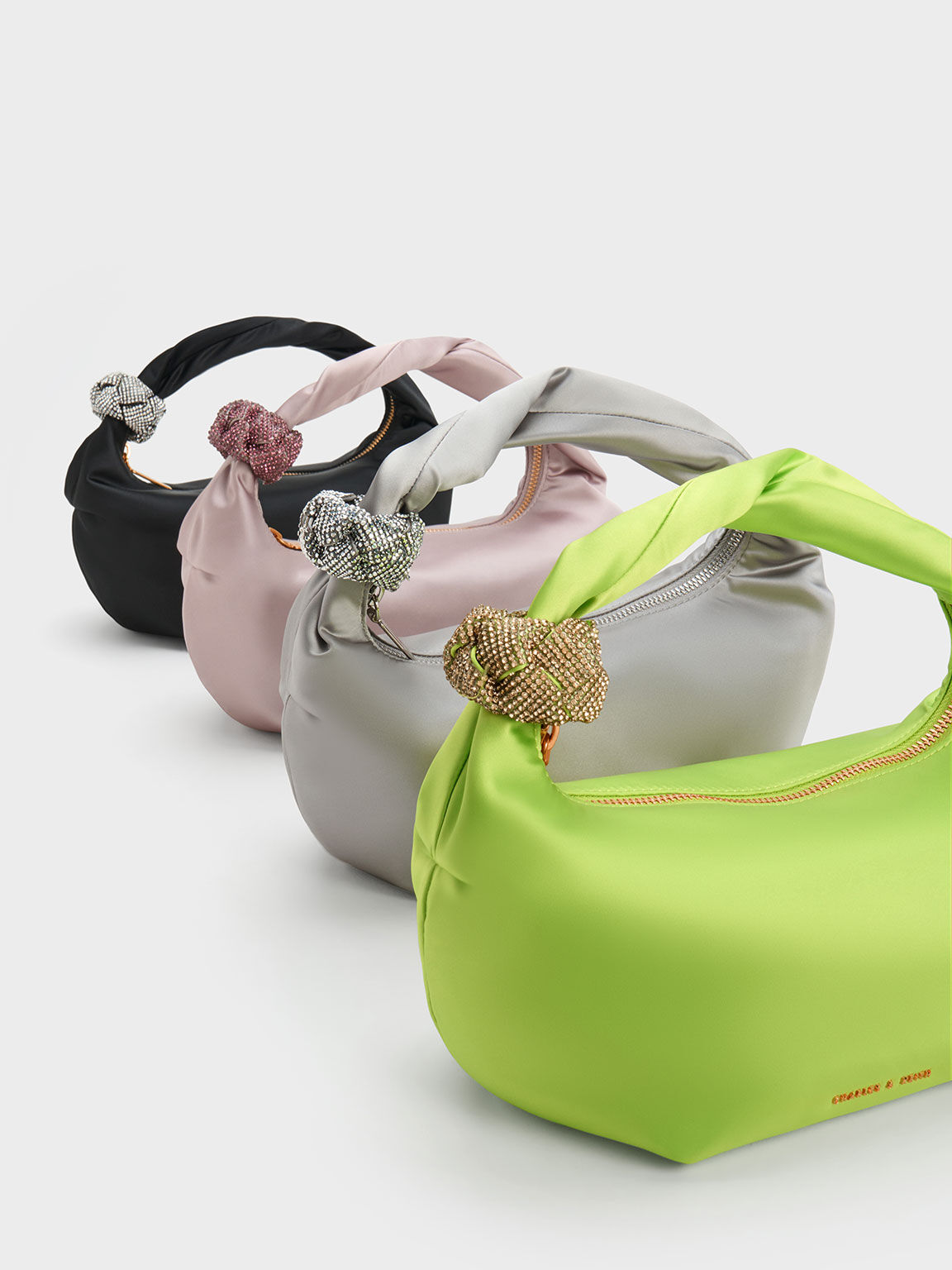 Embellished Satin Shoulder Bag, Black, hi-res