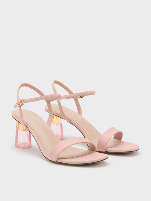 Oleana Clear Trapeze Heel Sandals, Blush, hi-res