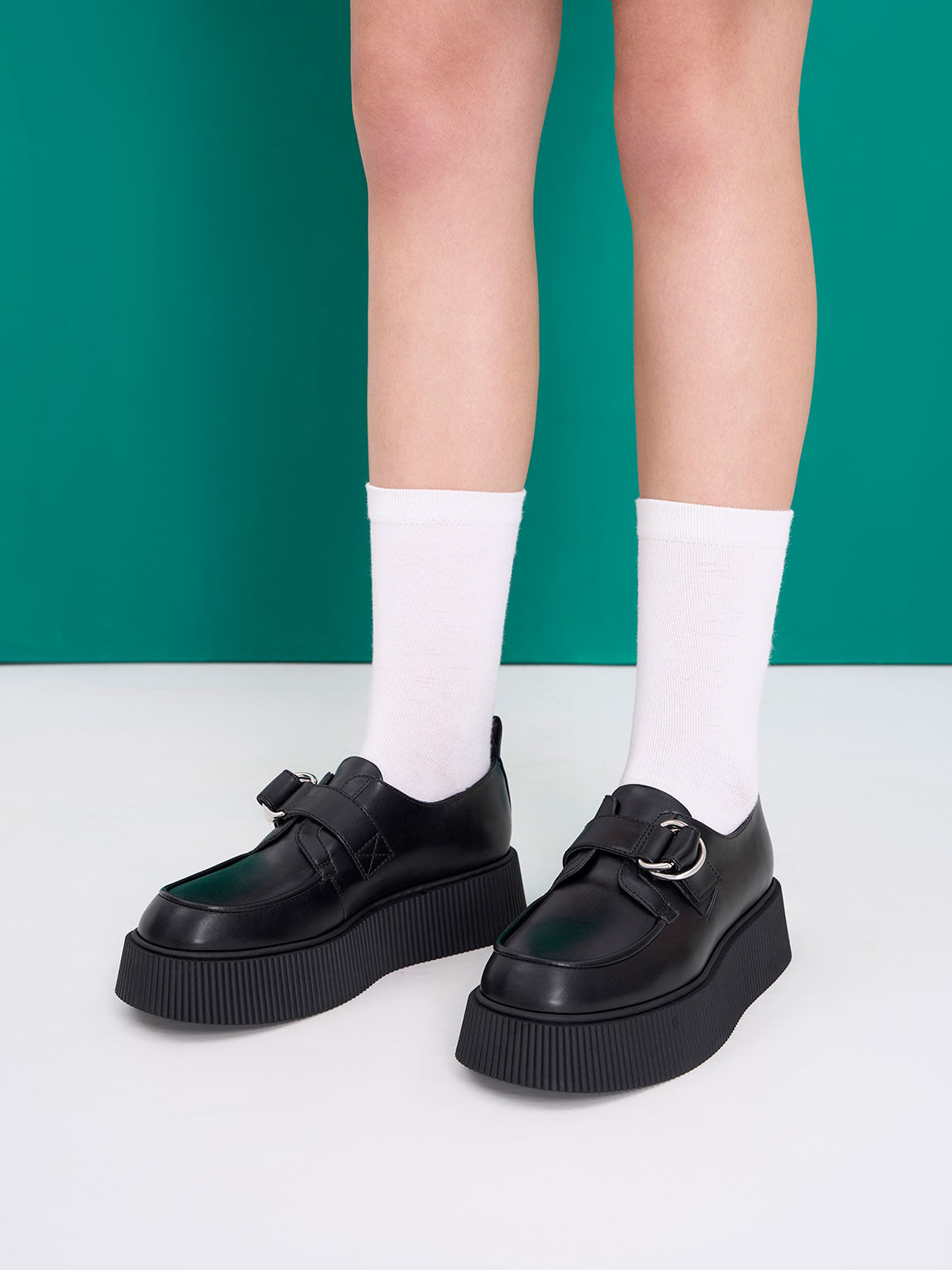 Cordova Buckled Platform Loafers, Black, hi-res