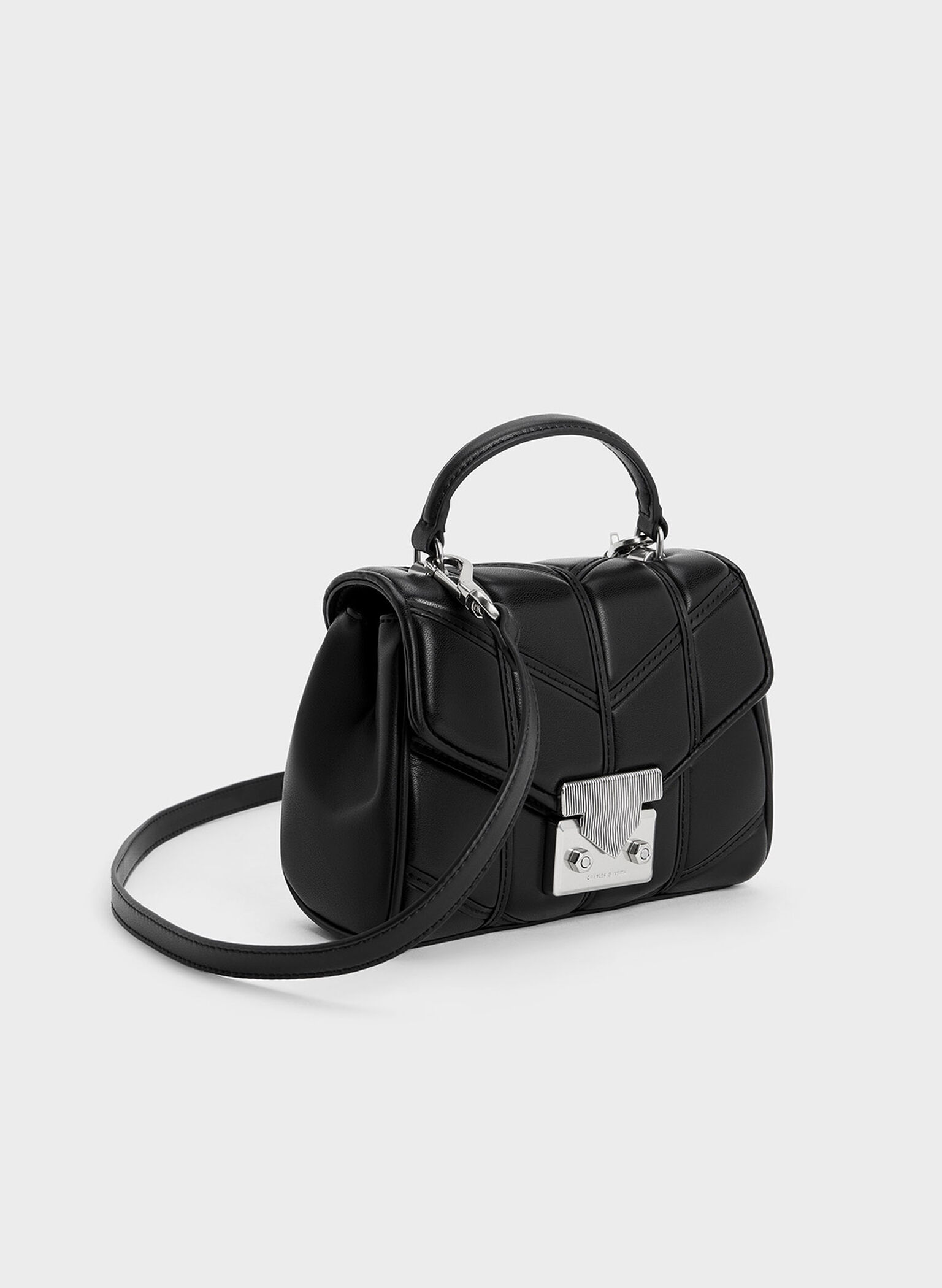 Eudora Chevron Top Handle Bag, Noir, hi-res