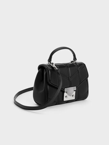 Eudora Chevron Top Handle Bag, Noir, hi-res