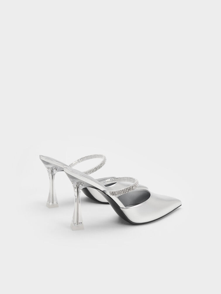 Gem Strap Metallic Mules, Silver, hi-res