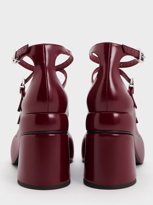 Luella Triple-Strap Mary Jane Platform Pumps, Burgundy, hi-res