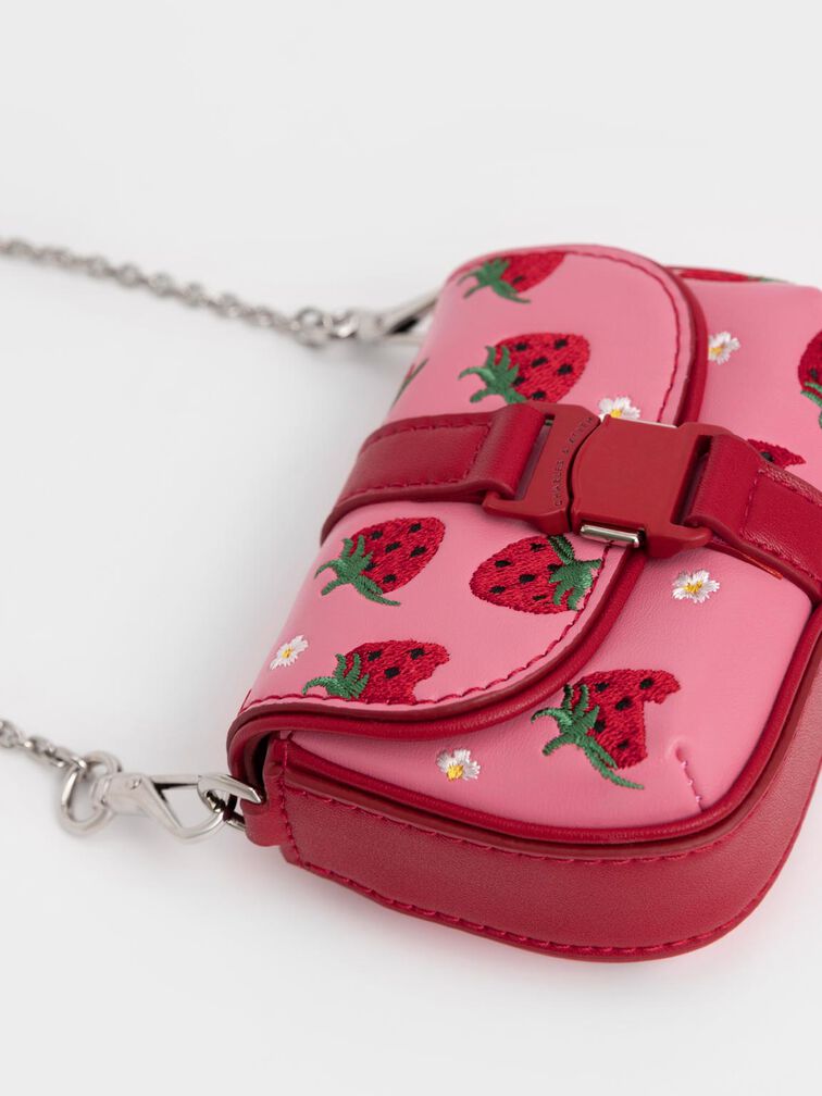 Zetta Belt Buckle Strawberry-Print Mini Bag, Pink, hi-res