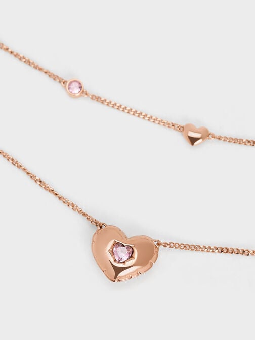 Collar Bethania de doble cadena con cristal de corazón, Oro rosa, hi-res