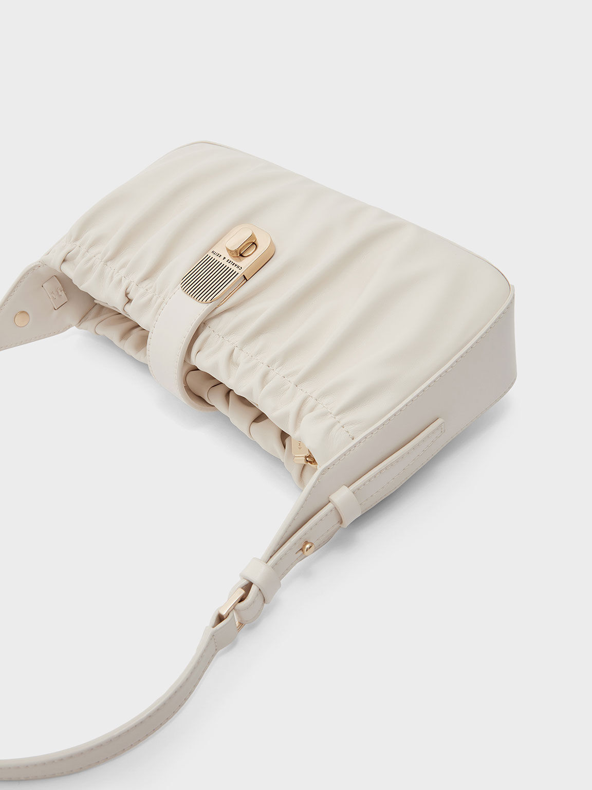 Enya Ruched Turn-Lock Shoulder Bag, Cream, hi-res