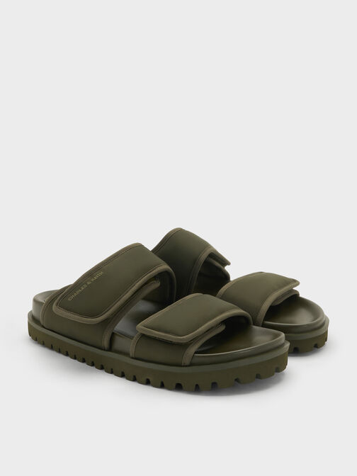 Nylon Double-Strap Flatform Sandals, Olive, hi-res