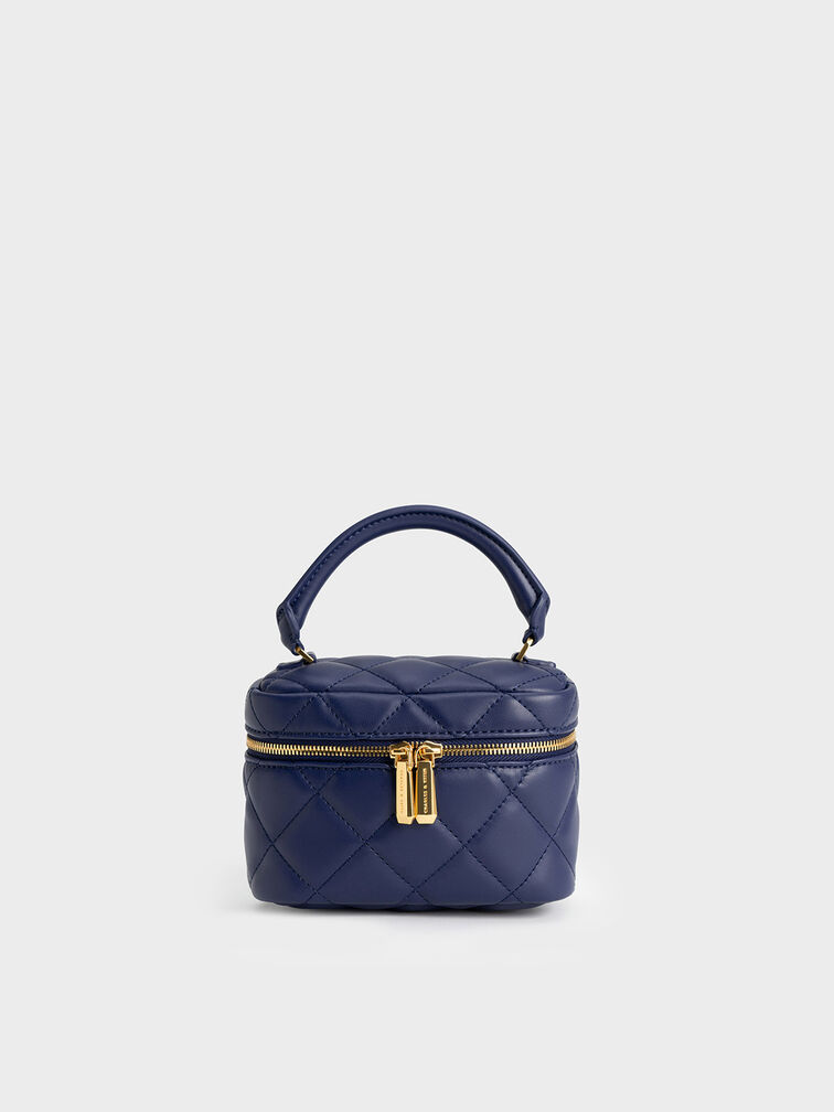 Quilted Vanity Pouch, Navy, hi-res