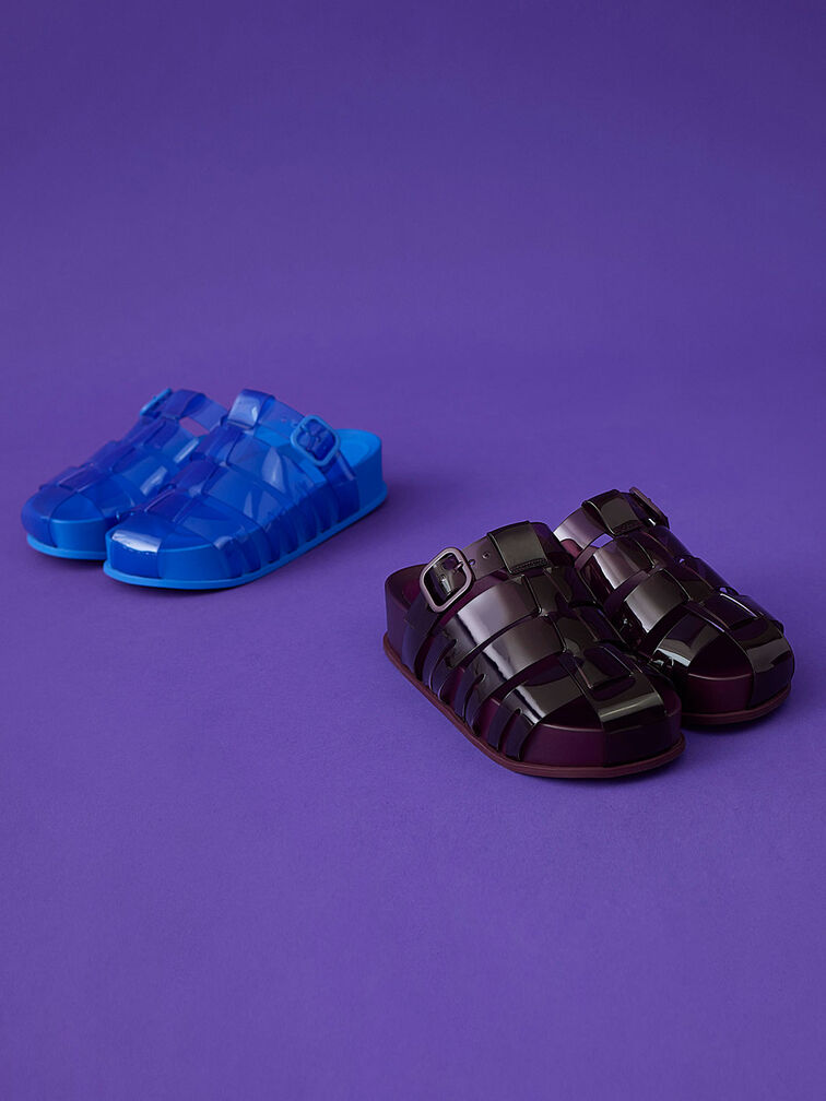 Madison Caged See-Through Slide Sandals, Purple, hi-res