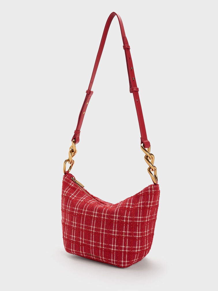 Cayce Tweed Hobo Bag, Red, hi-res