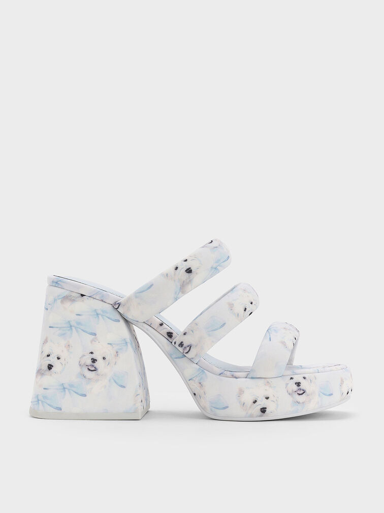 Tattie Dog-Print Puffy-Strap Platform Mules, Light Blue, hi-res