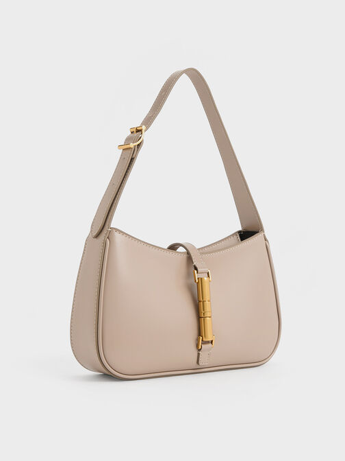 Cesia Metallic Accent Shoulder Bag, Taupe, hi-res