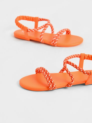 Sandalias con tira trasera de cuerda estampada para niña, Naranja, hi-res