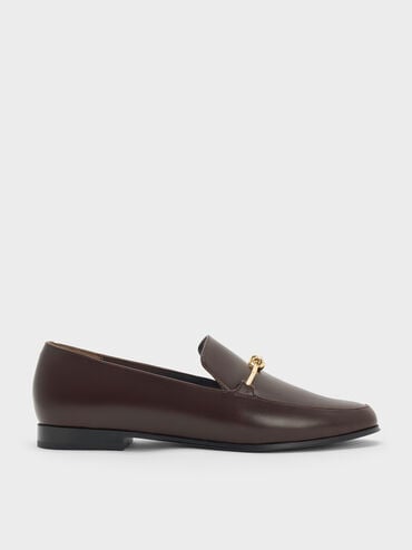 Metallic Knot-Bar Loafers, Dark Brown, hi-res