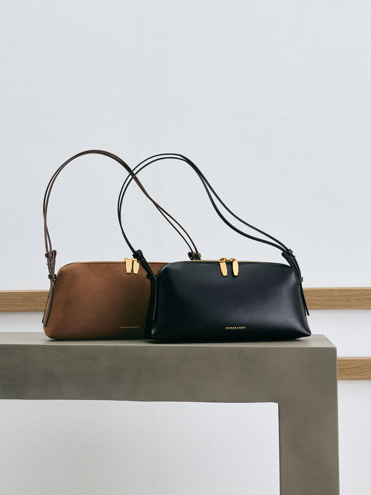 Bolso de hombro con doble correa Deyna, Negro, hi-res