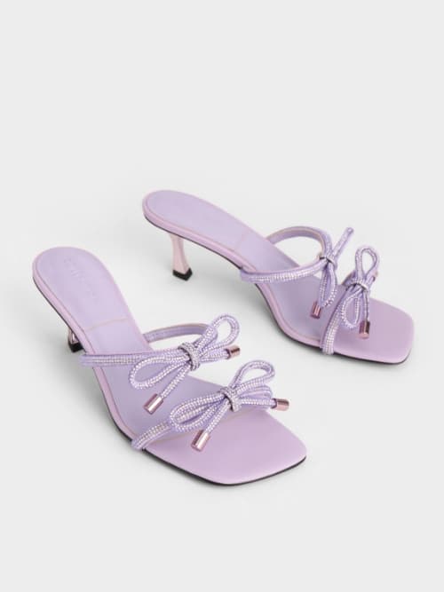Gem-Embellished Bow-Tie Mules, Lilac
