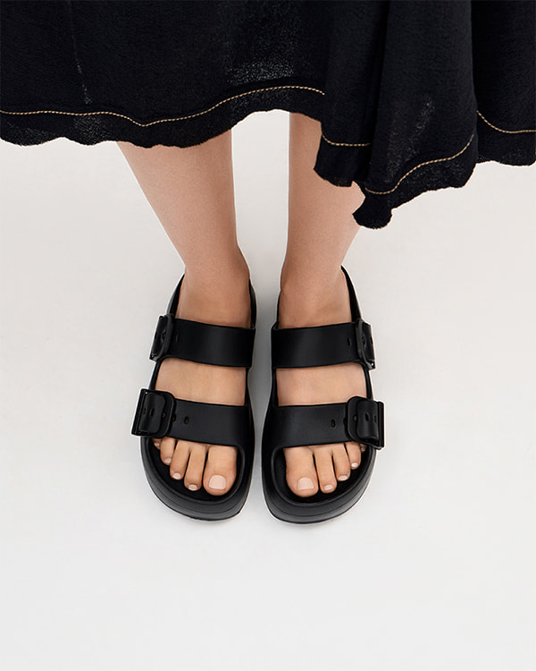 Women’s Black Bunsy Double-Strap Sports Sandals - CHARLES & KEITH