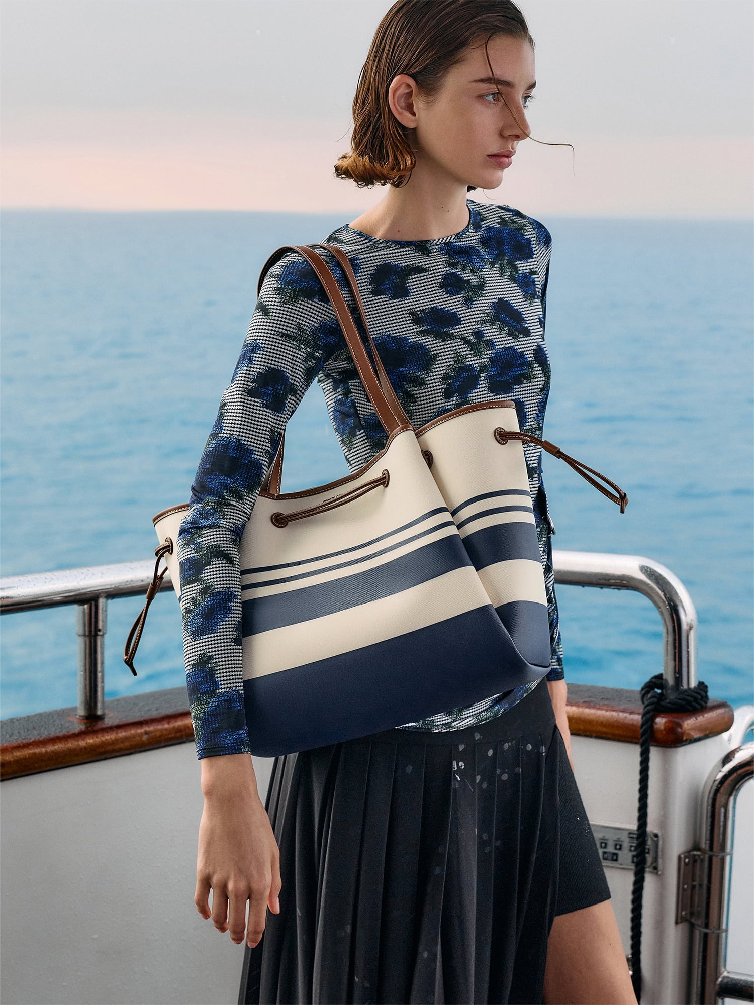 Hanya Canvas Striped Drawstring Tote Bag - Multi - CHARLES & KEITH