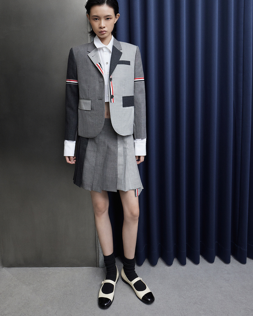 Women’s patent pearl-embellished flower-buckle cap-toe Mary Janes (on model)  - CHARLES & KEITH