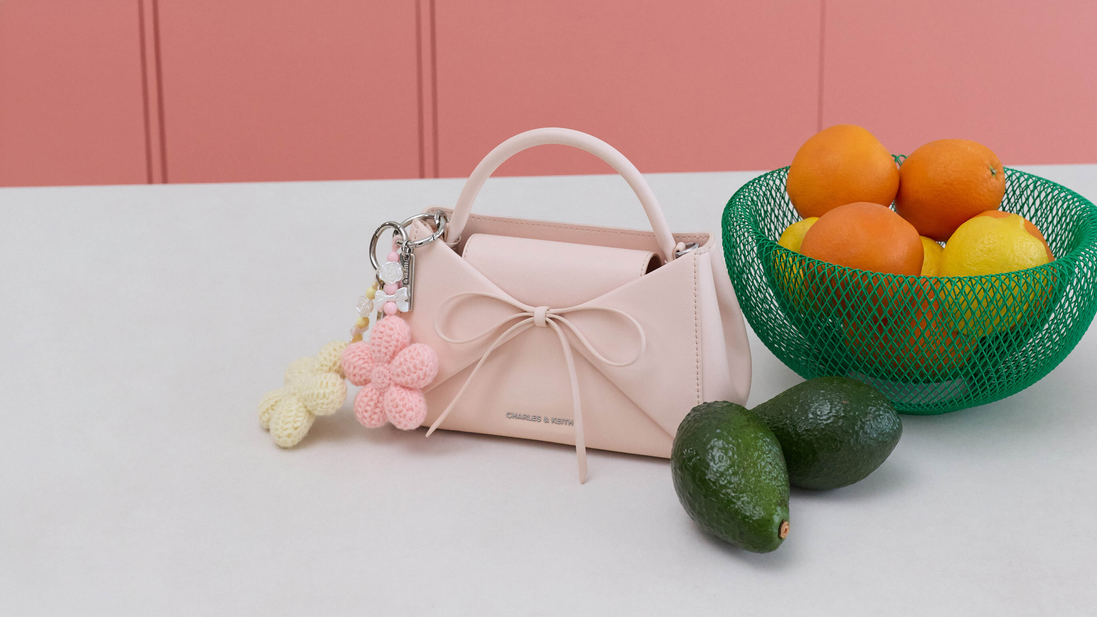 Philomena Raffia Flower Bowling Bag in pale olive - CHARLES & KEITH