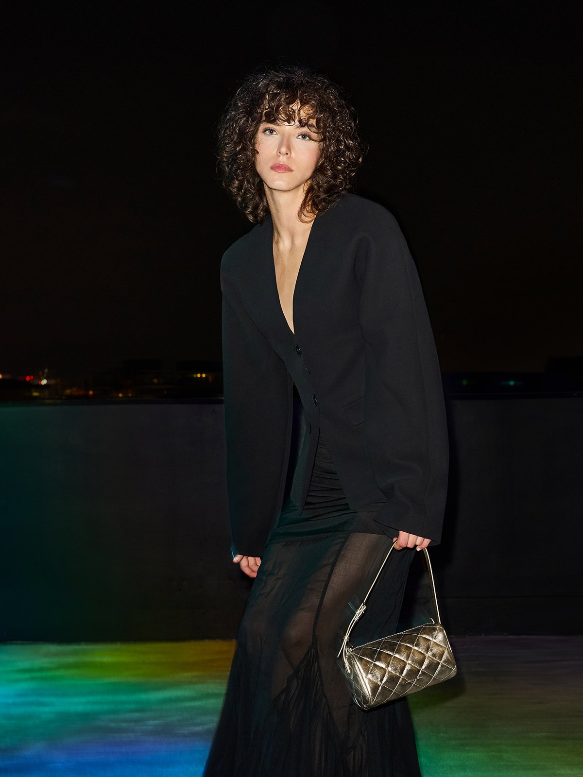 香檳色Janie 菱格肩背包 - CHARLES & KEITH