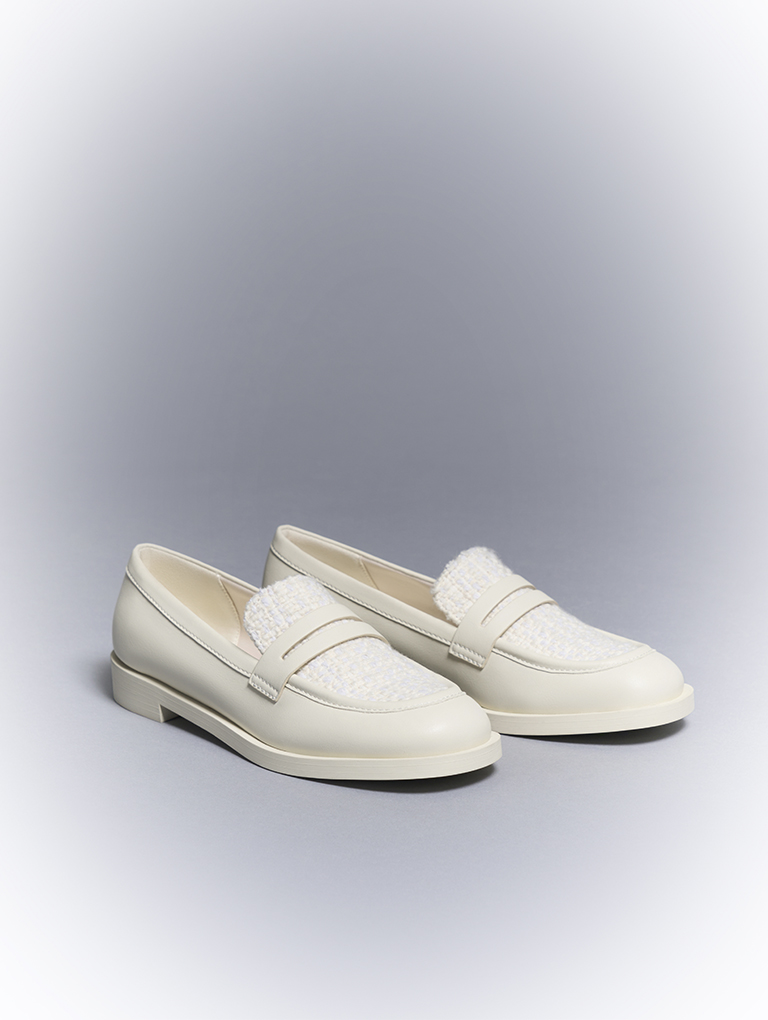Women’s tweed penny loafers in chalk – CHARLES & KEITH