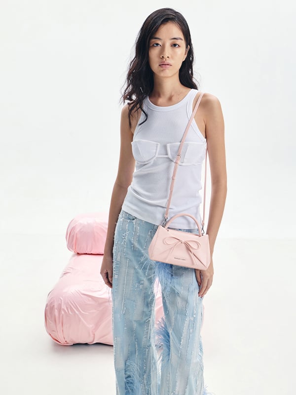 Hazel Bow Panel Top Handle Bag - Soft Pink - CHARLES & KEITH