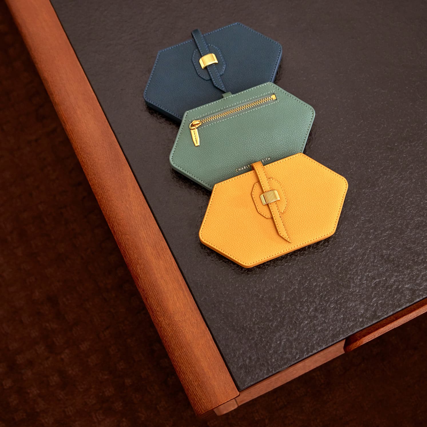 Women’s hexagon card holder in teal, green and yellow – CHARLES & KEITH