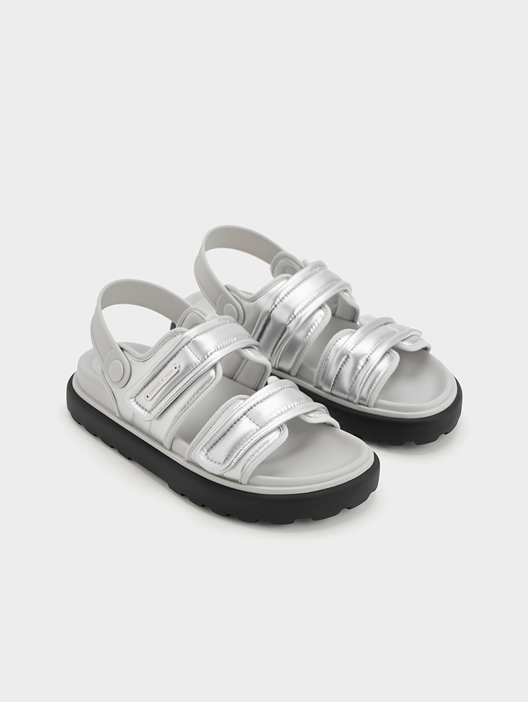 Women’s Romilly metallic puffy sandals in silver – CHARLES & KEITH
