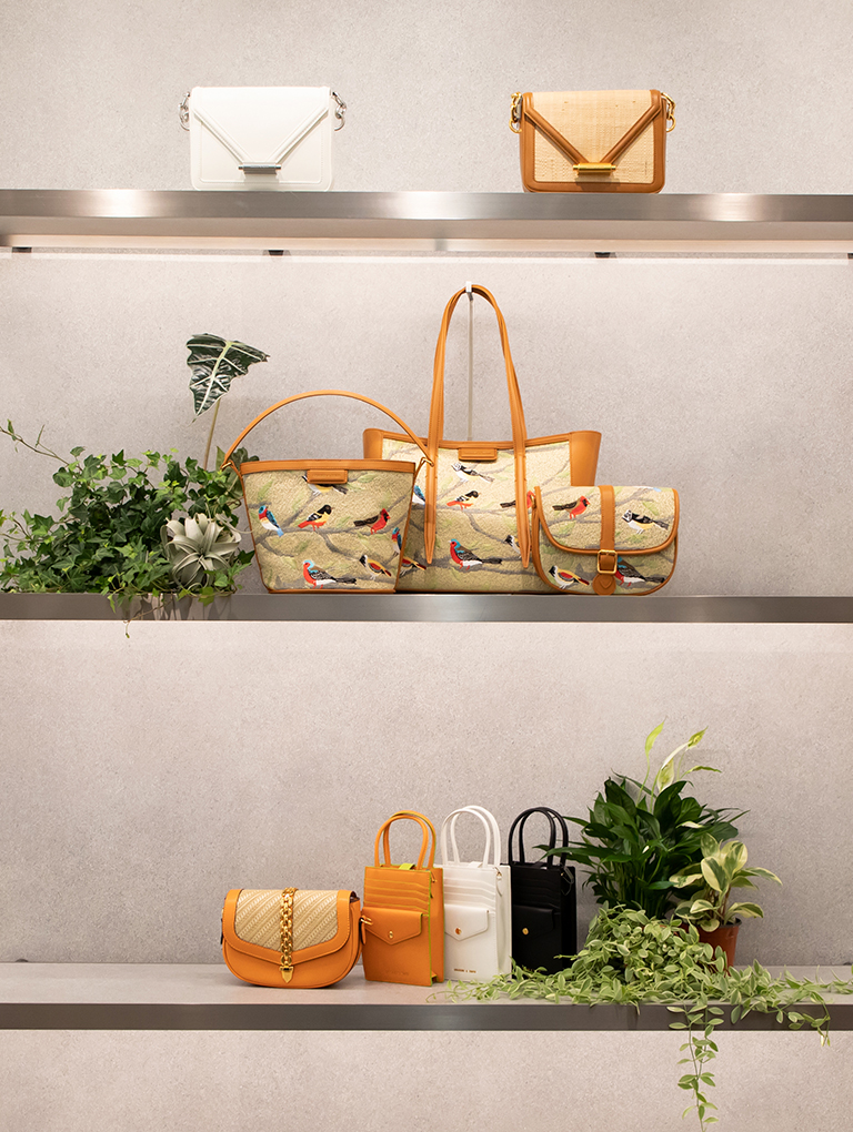 Women’s Flora jacquard double handle tote bag, Flora jacquard bucket bag, and Flora jacquard & nylon crossbody bag - CHARLES & KEITH