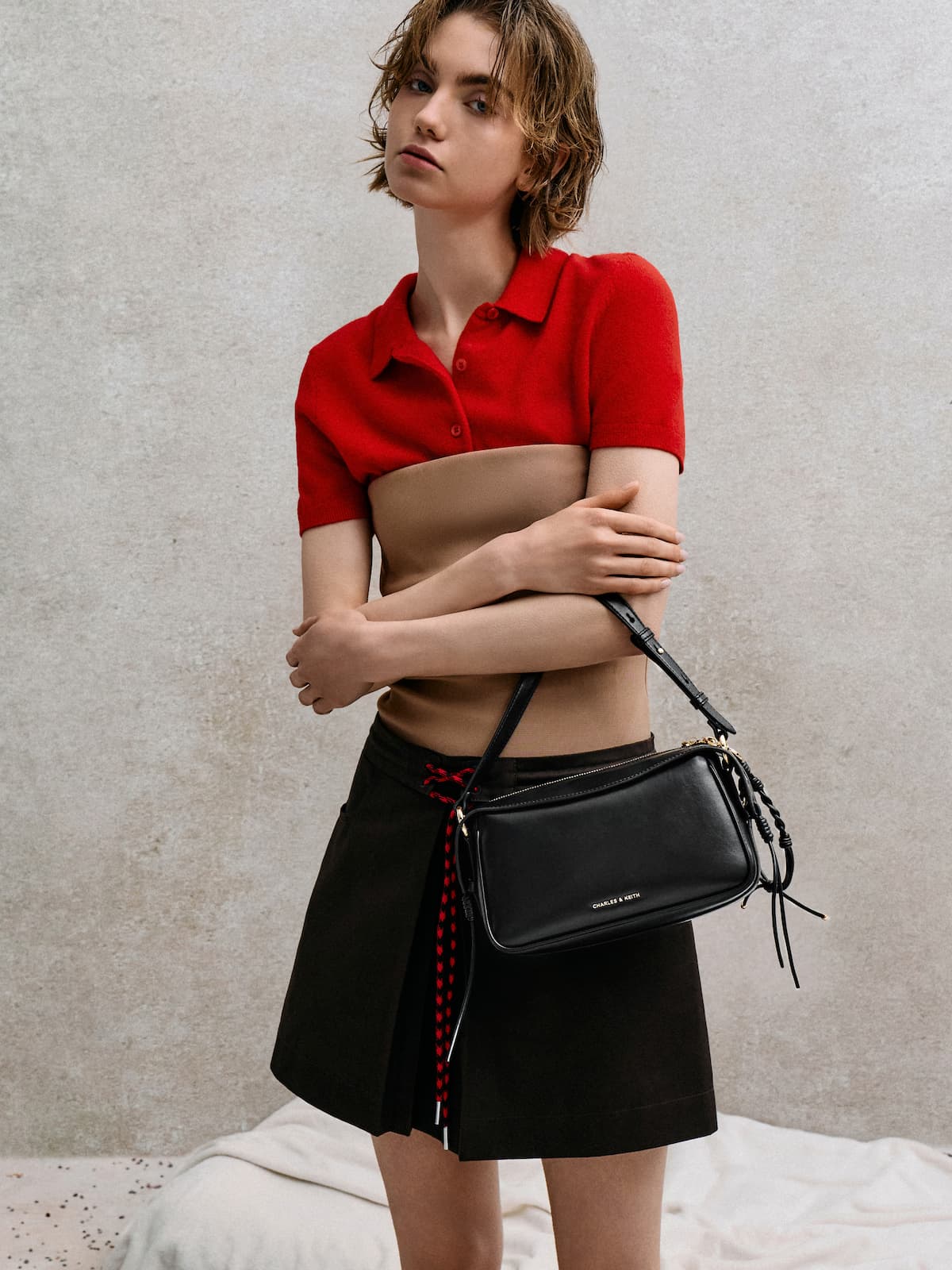 Black Mini Haylen Braided-Charm Shoulder Bag - CHARLES & KEITH