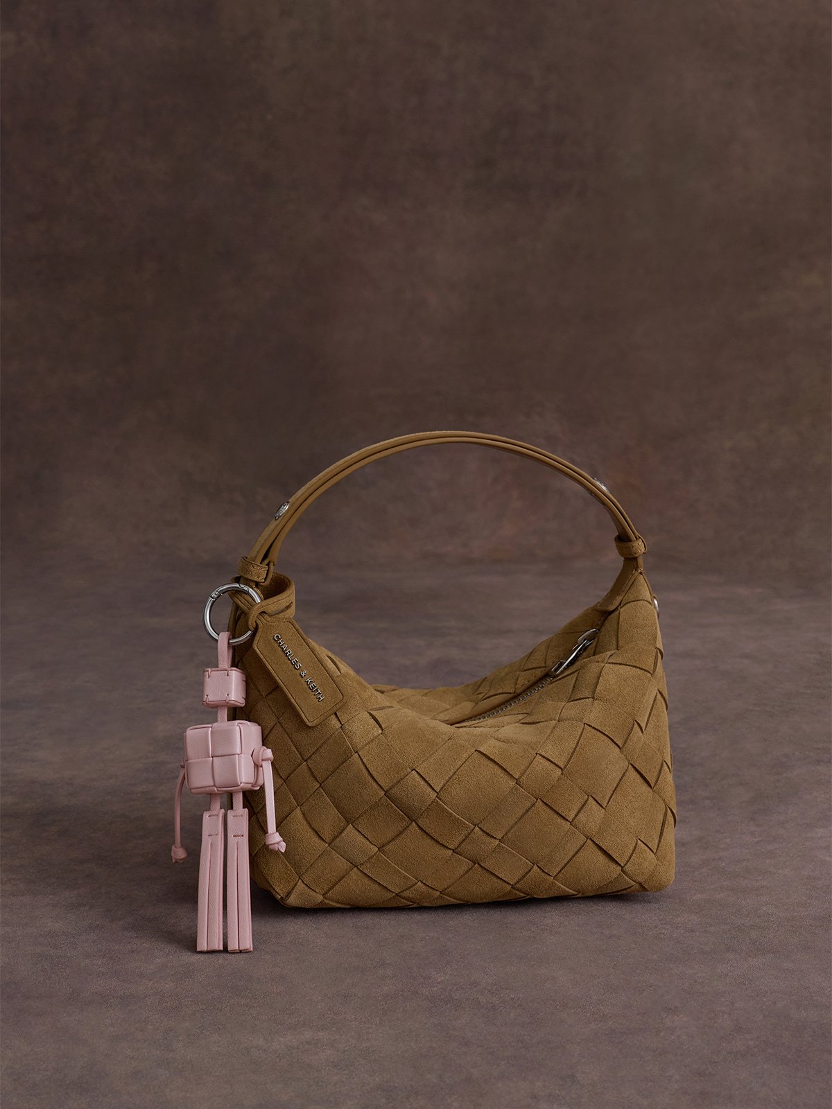 Sahara Sand Victoria Recycled Suede Belted Trapeze Tote Bag - CHARLES & KEITH