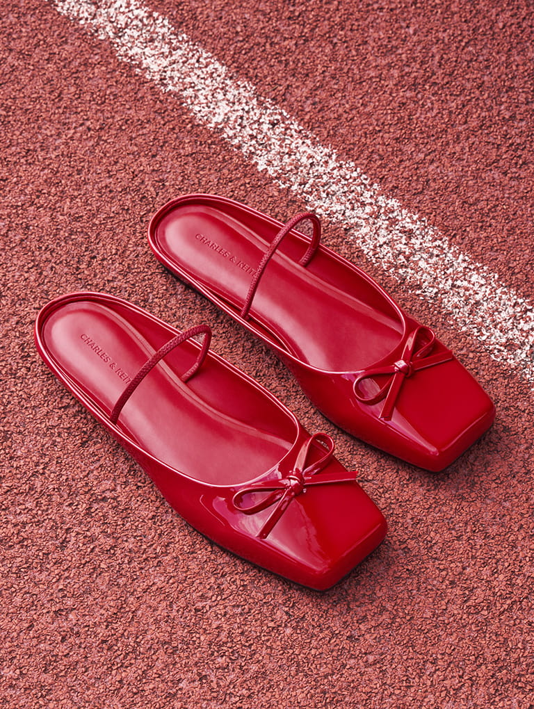Women’s bow square-toe ballet mules (top view)  - CHARLES & KEITH